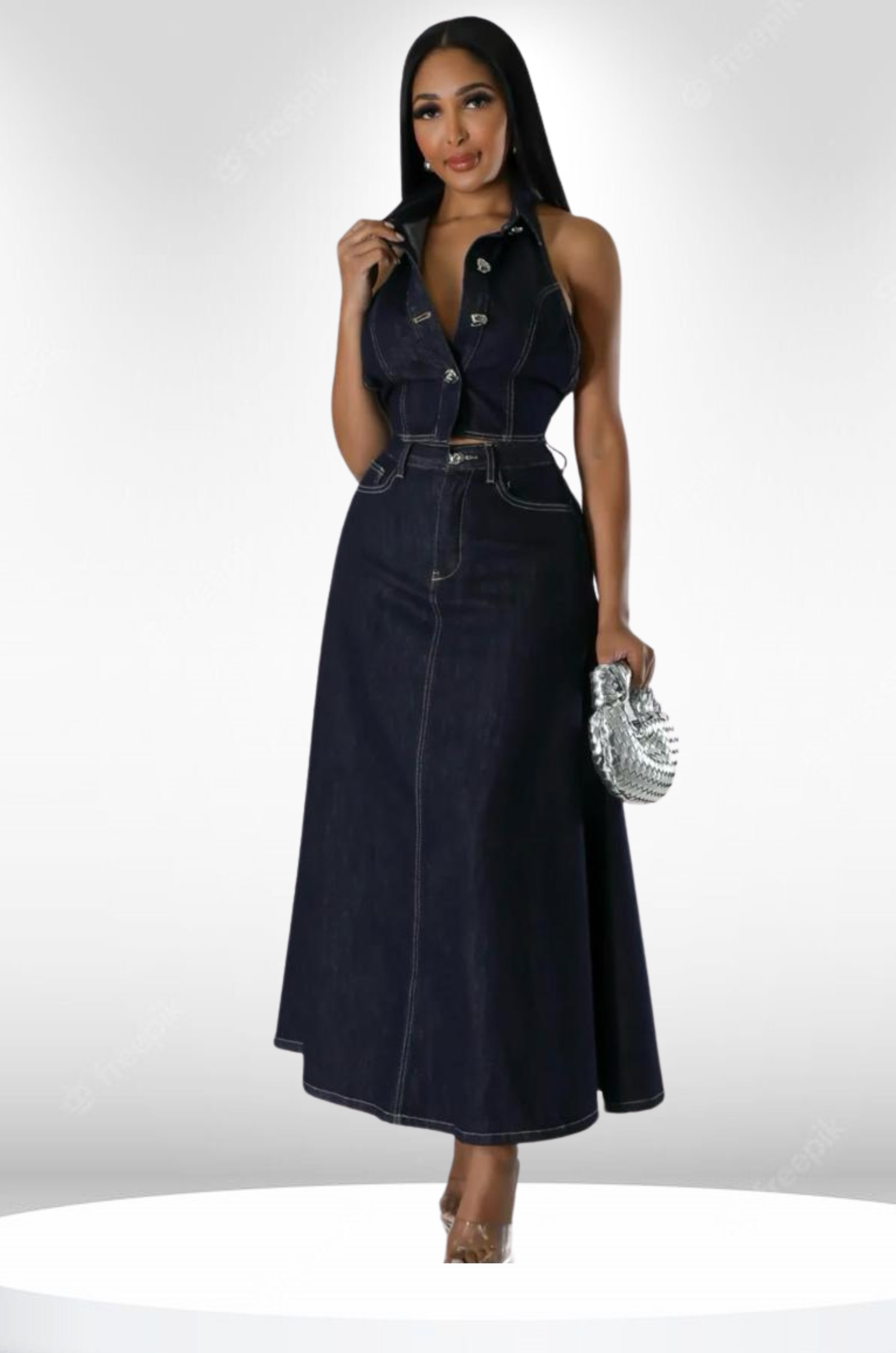 That'S My Girl Denim 2 Piece Skirt Set